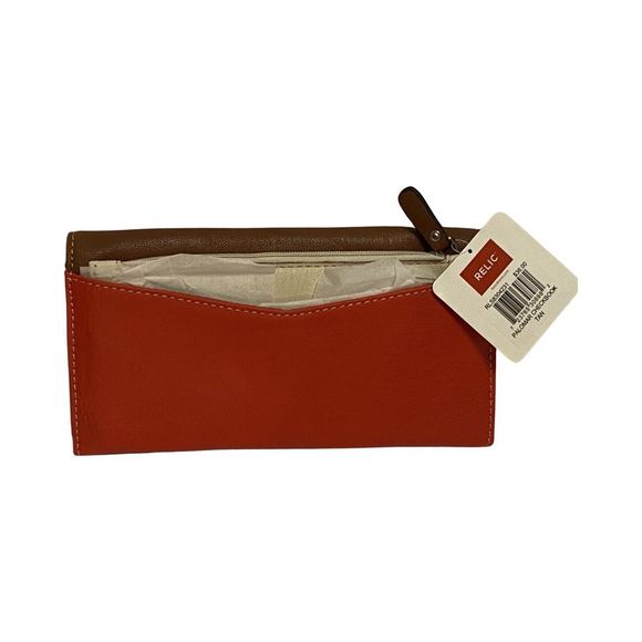 RELIC‎ Boho Style Faux Leather Brown Orange Checkbook Wallet Slots NWT - Picture 8 of 13
